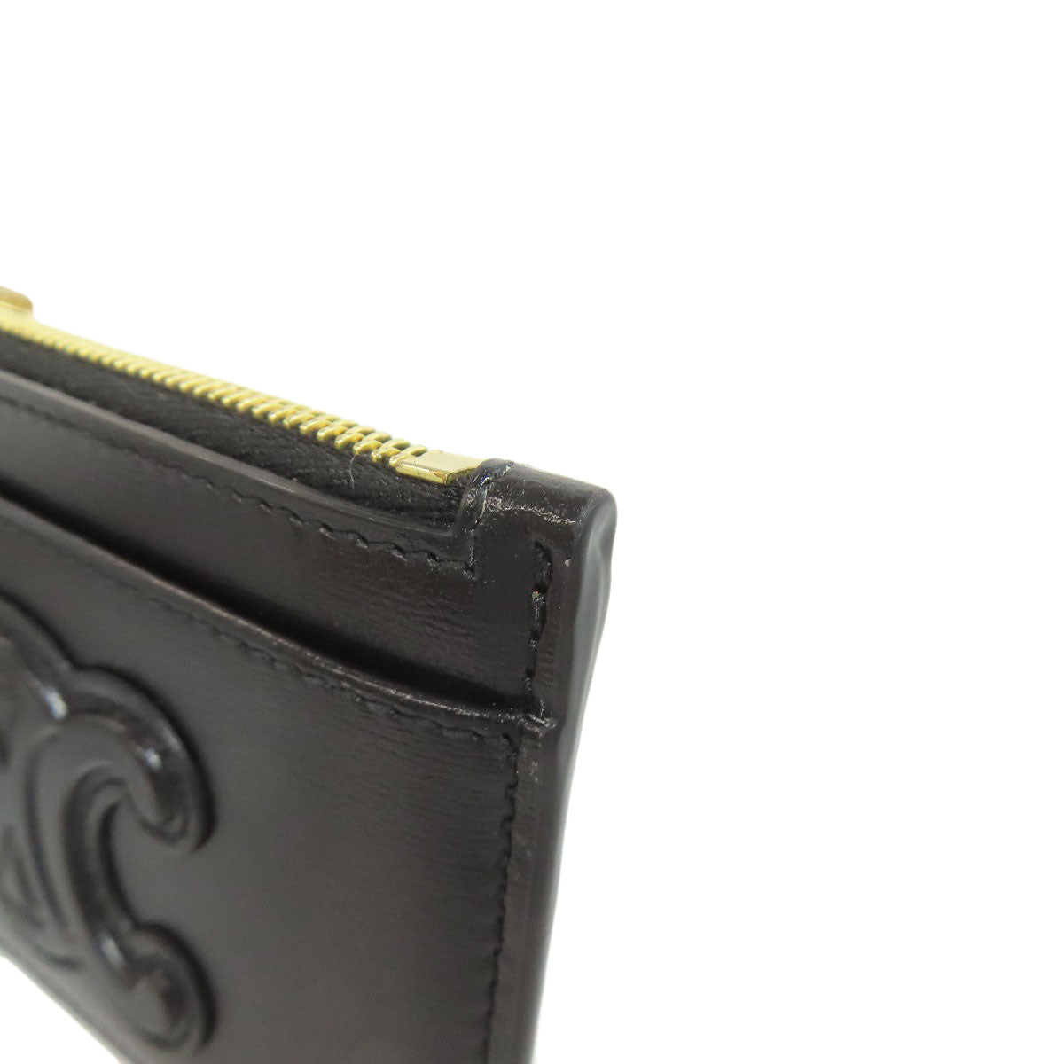 CELINE Coin case leather black Triomphe