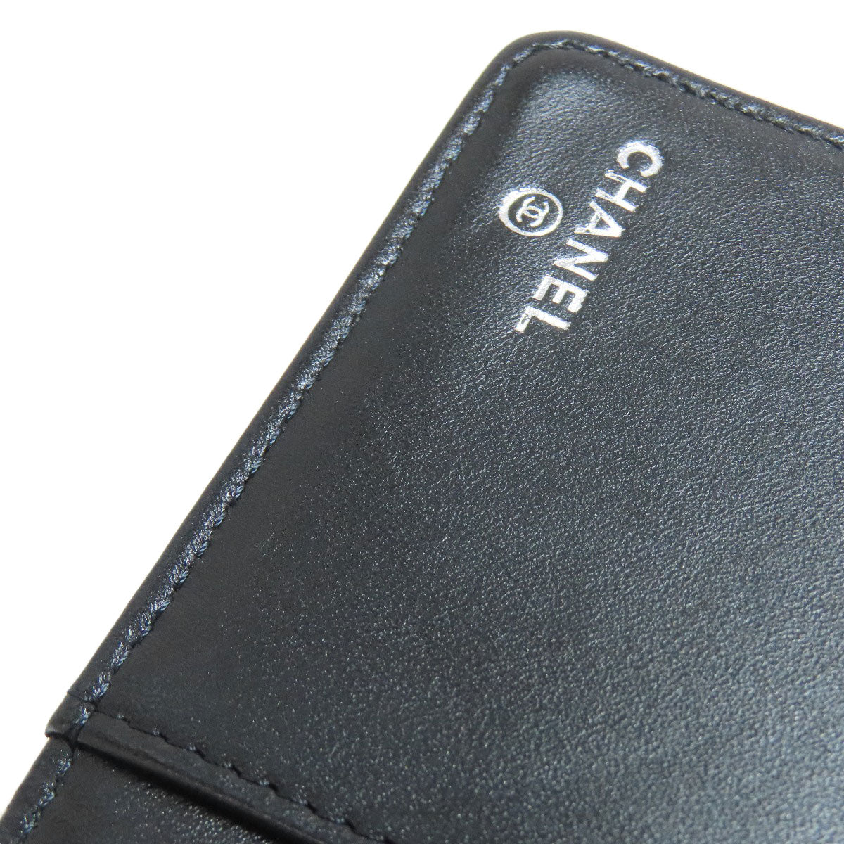 CHANEL Long Wallet Purse Patent leather black Icon SilverMetal