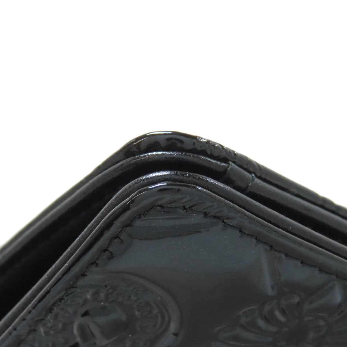 CHANEL Long Wallet Purse Patent leather black Icon SilverMetal