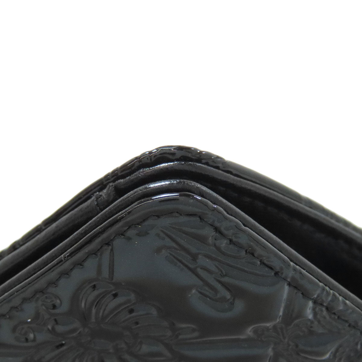 CHANEL Long Wallet Purse Patent leather black Icon SilverMetal