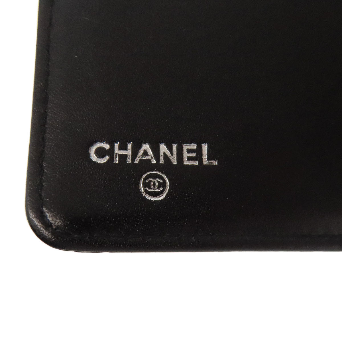 CHANEL Long Wallet Purse Patent leather black Icon SilverMetal