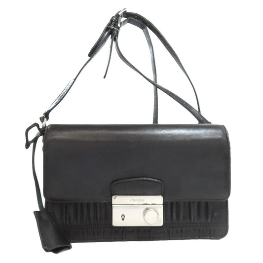 PRADA Shoulder Bag leather black Gathered