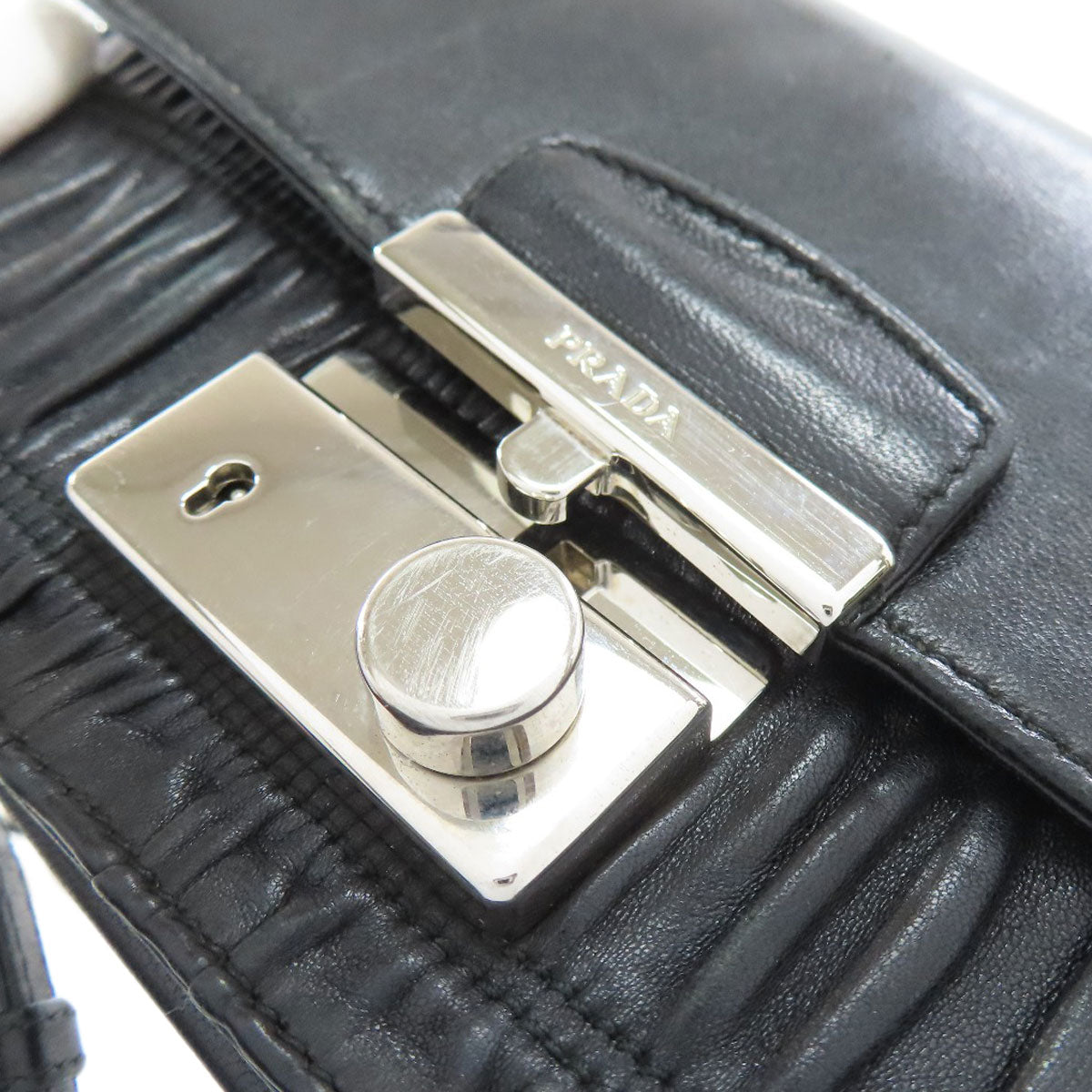 PRADA Shoulder Bag leather black Gathered