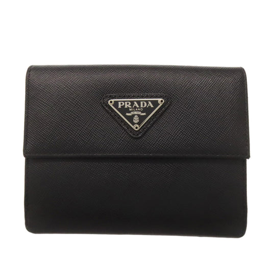 PRADA Bifold Wallet Safiano black logoMetal