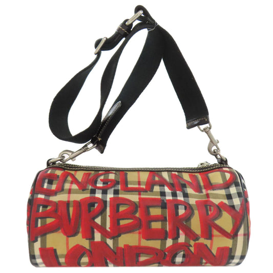 BURBERRY Shoulder Bag Nylon Brown Nova check graffiti print