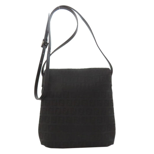 FENDI Shoulder Bag canvas black Zucca Pattern