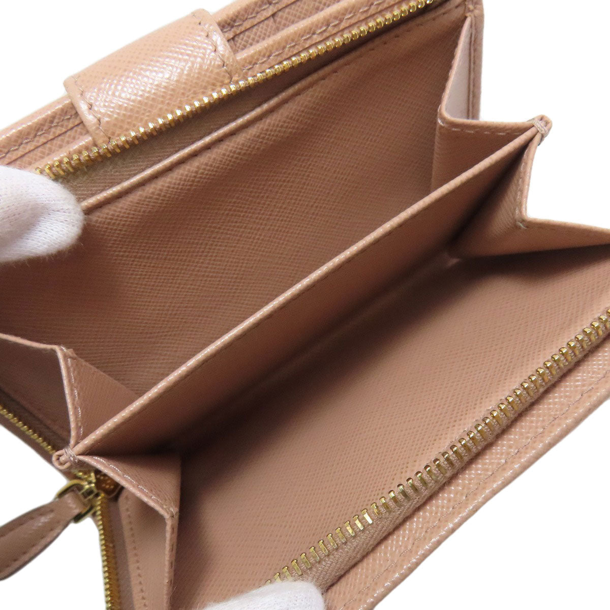 PRADA Bifold Wallet Safiano beige logo