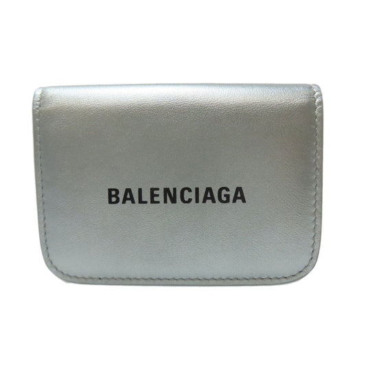 BALENCIAGA Bifold Wallet leather Silver logo tri-fold wallet mini wallet