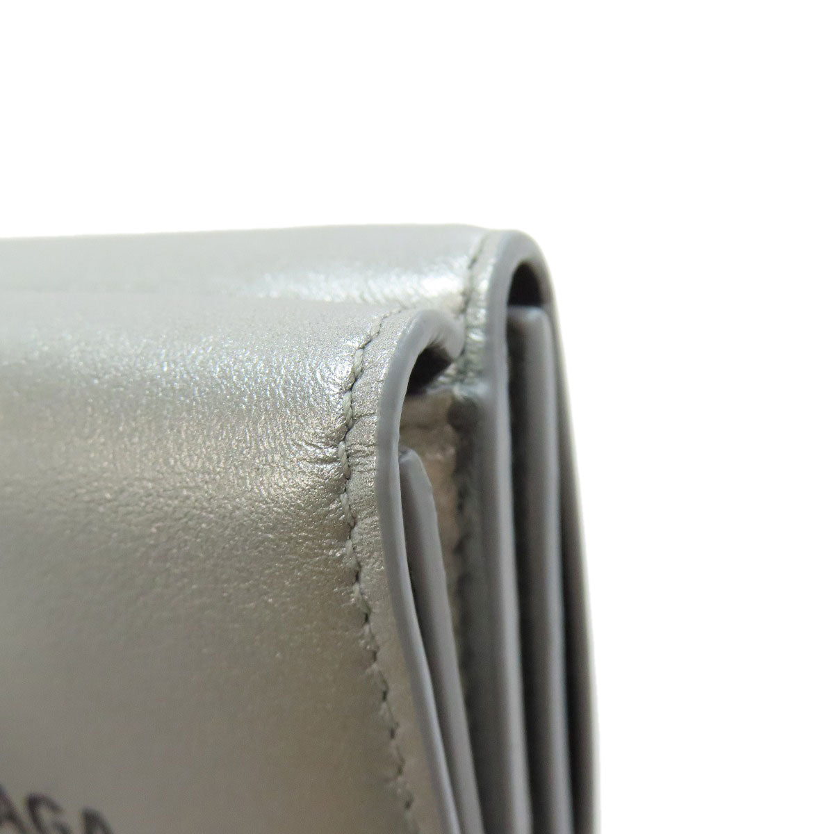 BALENCIAGA Bifold Wallet leather Silver logo tri-fold wallet mini wallet