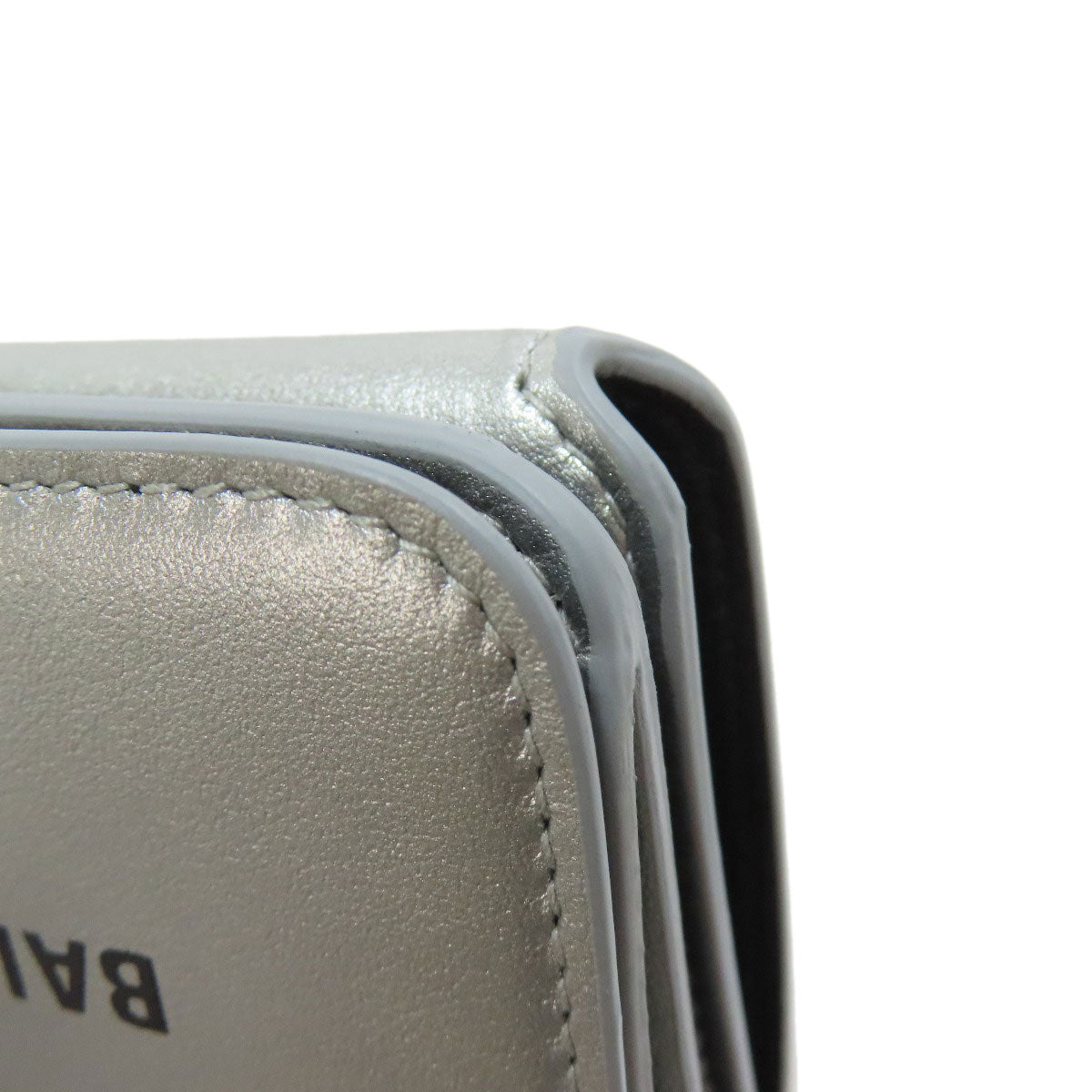 BALENCIAGA Bifold Wallet leather Silver logo tri-fold wallet mini wallet