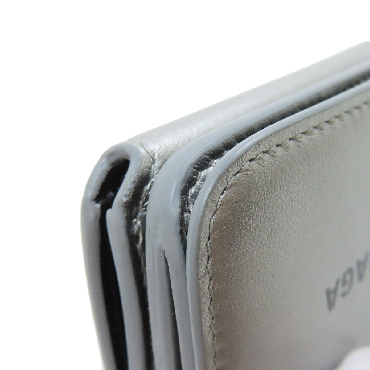 BALENCIAGA Bifold Wallet leather Silver logo tri-fold wallet mini wallet