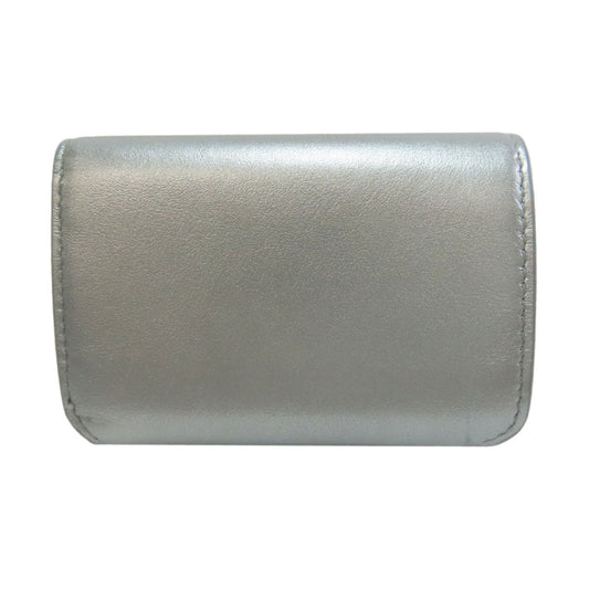 BALENCIAGA Bifold Wallet leather Silver logo tri-fold wallet mini wallet