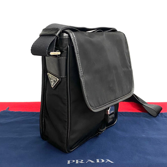 PRADA Shoulder Bag Nylon, Leather black Women(Unisex) Used Authentic