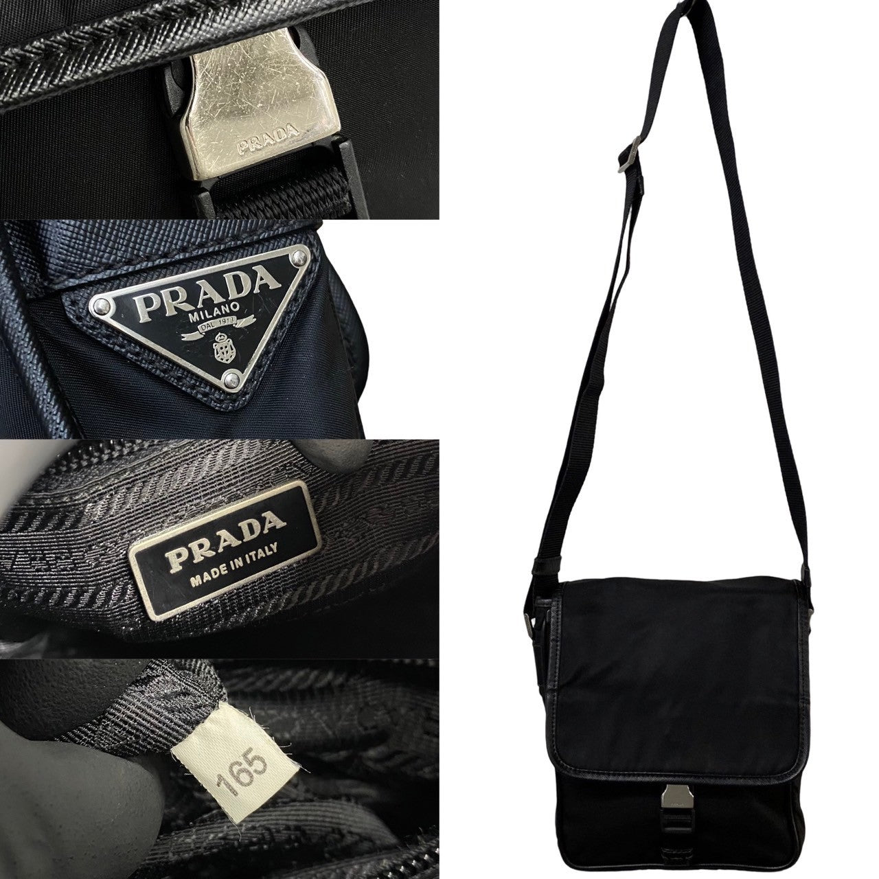 PRADA Shoulder Bag Nylon, Leather black Women(Unisex) Used Authentic