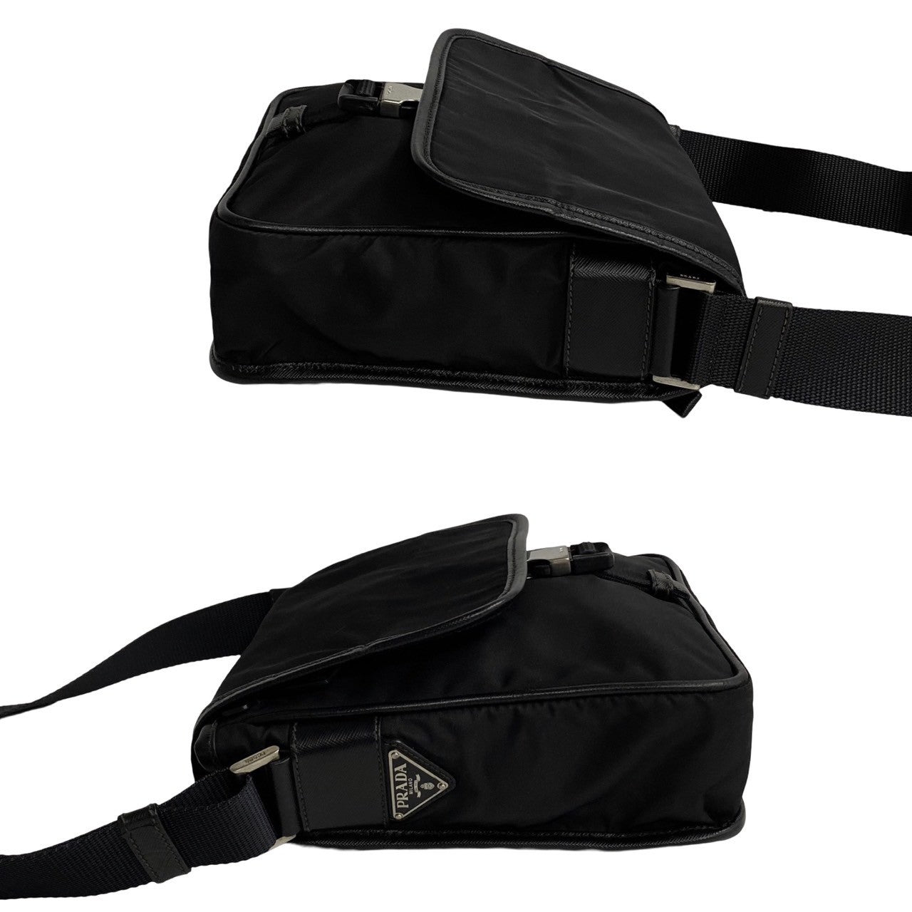 PRADA Shoulder Bag Nylon, Leather black Women(Unisex) Used Authentic