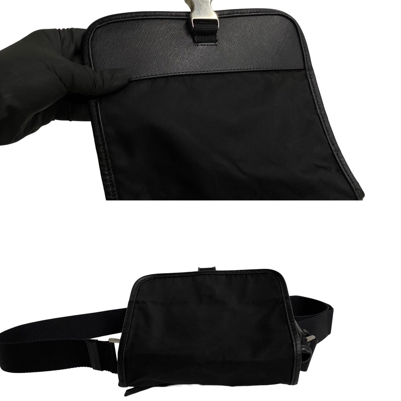 PRADA Shoulder Bag Nylon, Leather black Women(Unisex) Used Authentic