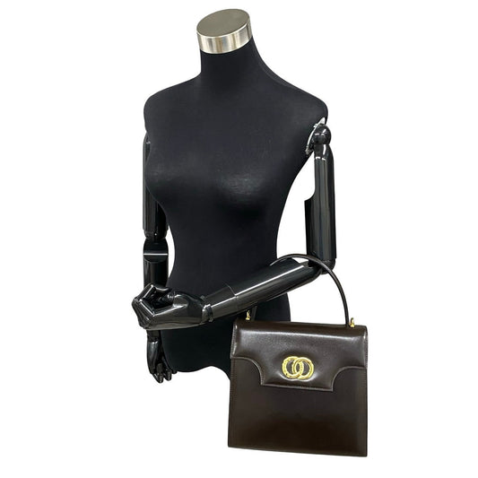 CELINE Tote Bag Calfskin Brown Circle Logo Metal Women Used Authentic