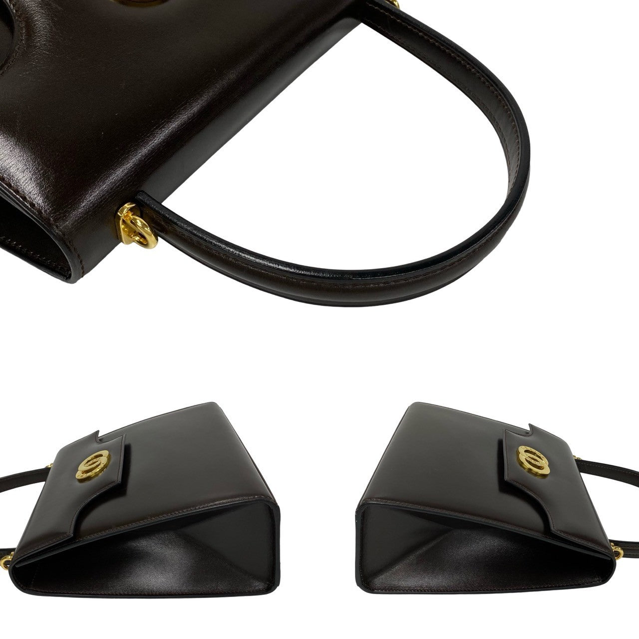 CELINE Tote Bag Calfskin Brown Circle Logo Metal Women Used Authentic