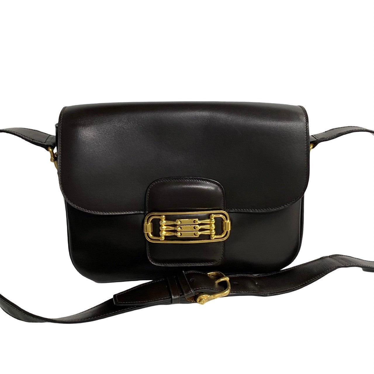 CELINE Shoulder Bag leather Brown Horsebit Women Used Authentic