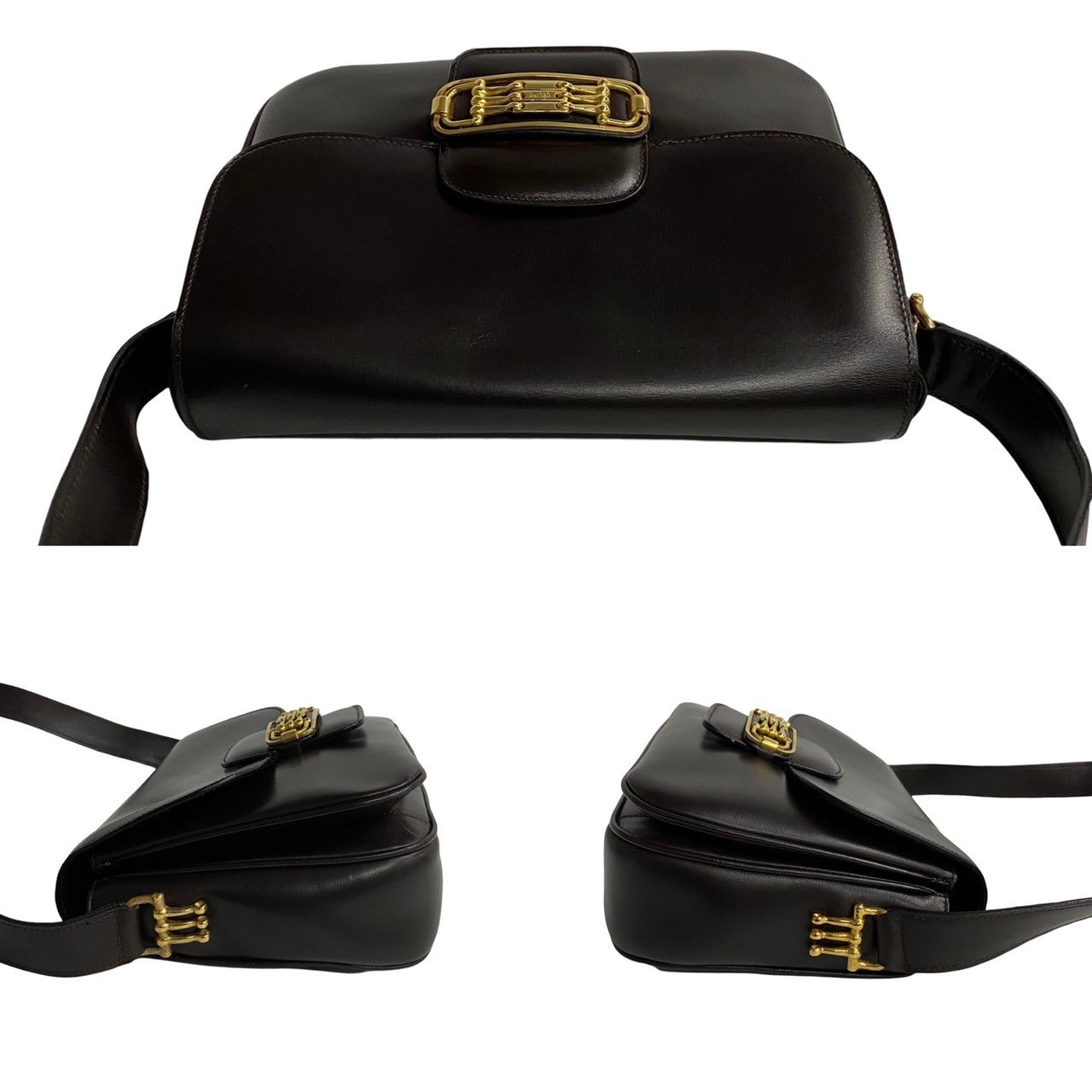 CELINE Shoulder Bag leather Brown Horsebit Women Used Authentic