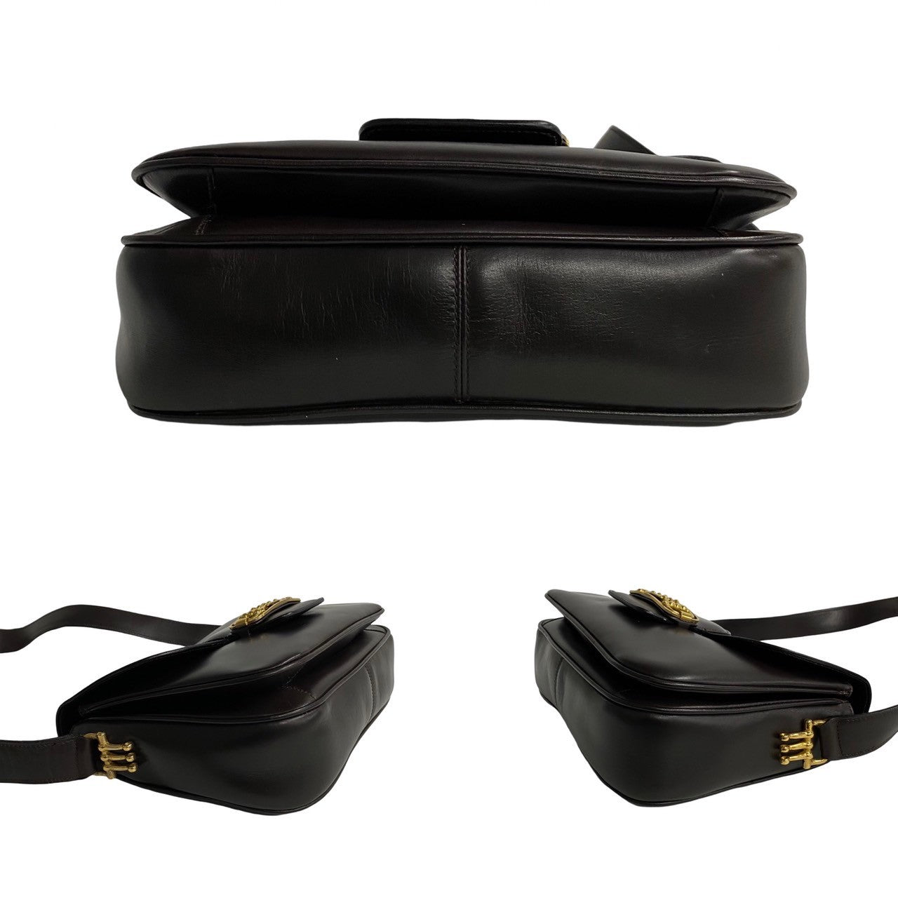 CELINE Shoulder Bag leather Brown Horsebit Women Used Authentic