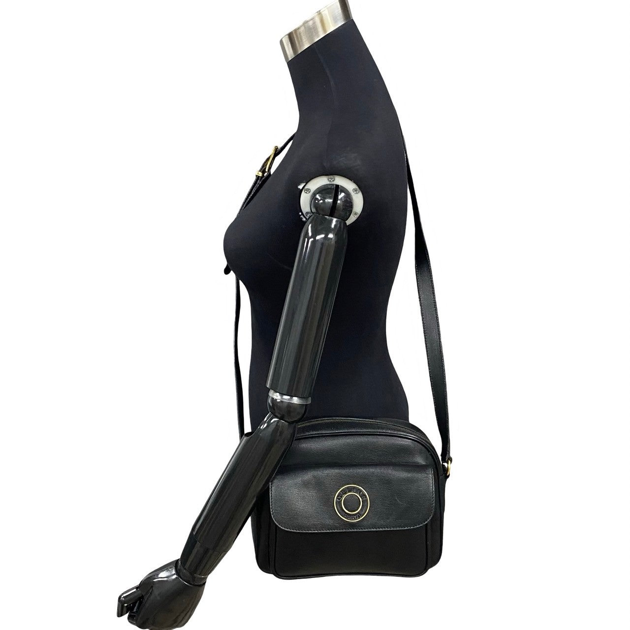 CELINE Shoulder Bag leather black Circle logo Women(Unisex) Used Authentic