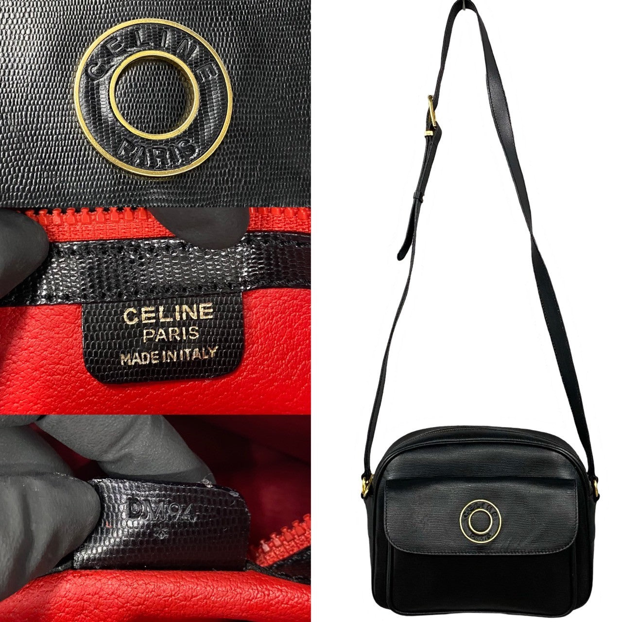CELINE Shoulder Bag leather black Circle logo Women(Unisex) Used Authentic