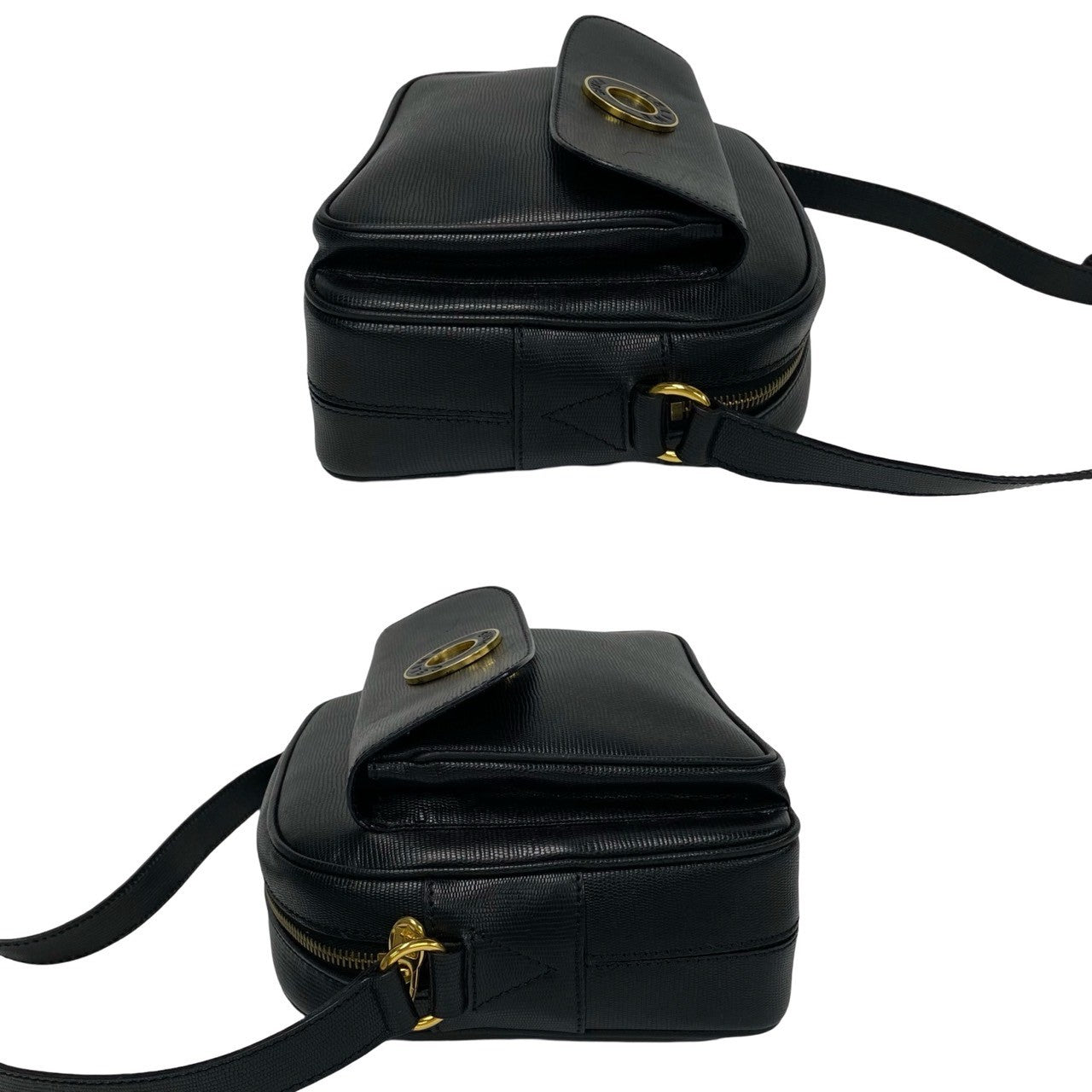 CELINE Shoulder Bag leather black Circle logo Women(Unisex) Used Authentic