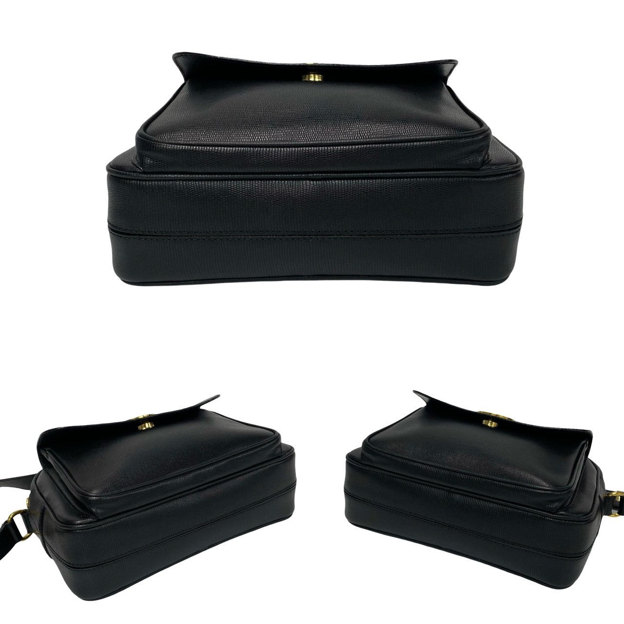 CELINE Shoulder Bag leather black Circle logo Women(Unisex) Used Authentic