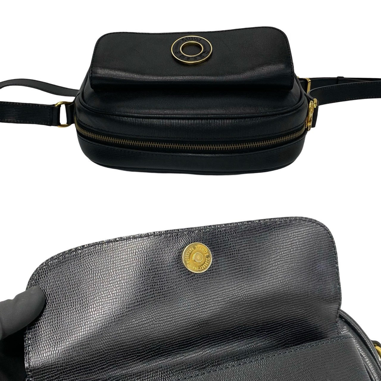 CELINE Shoulder Bag leather black Circle logo Women(Unisex) Used Authentic
