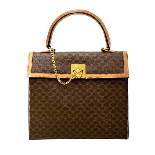 CELINE Handbag Leather, PVC Brown Macadam Blason Triomphe logo ring Metal Women Used Authentic