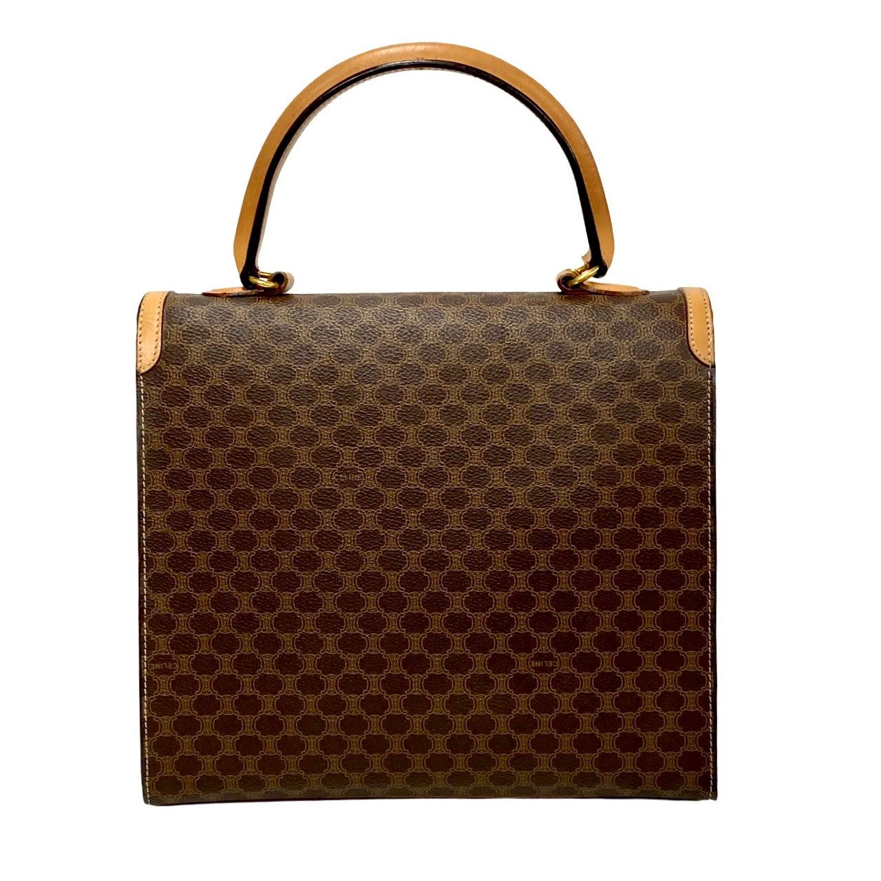 CELINE Handbag Leather, PVC Brown Macadam Blason Triomphe logo ring Metal Women Used Authentic
