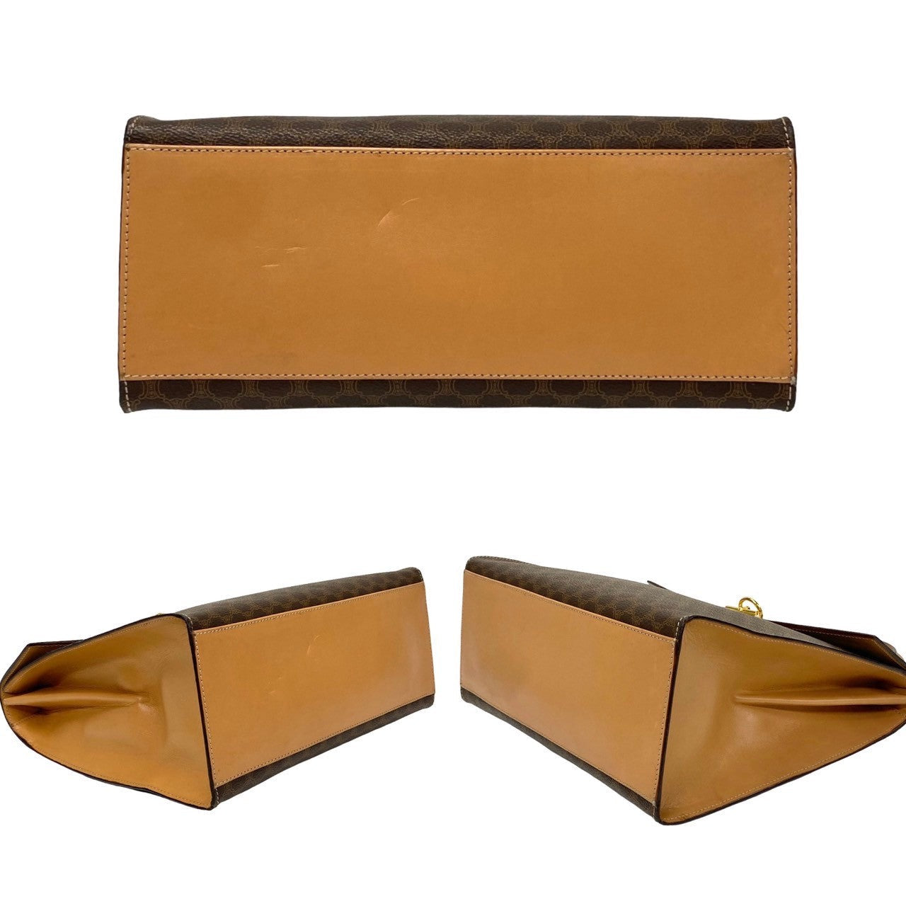 CELINE Handbag Leather, PVC Brown Macadam Blason Triomphe logo ring Metal Women Used Authentic