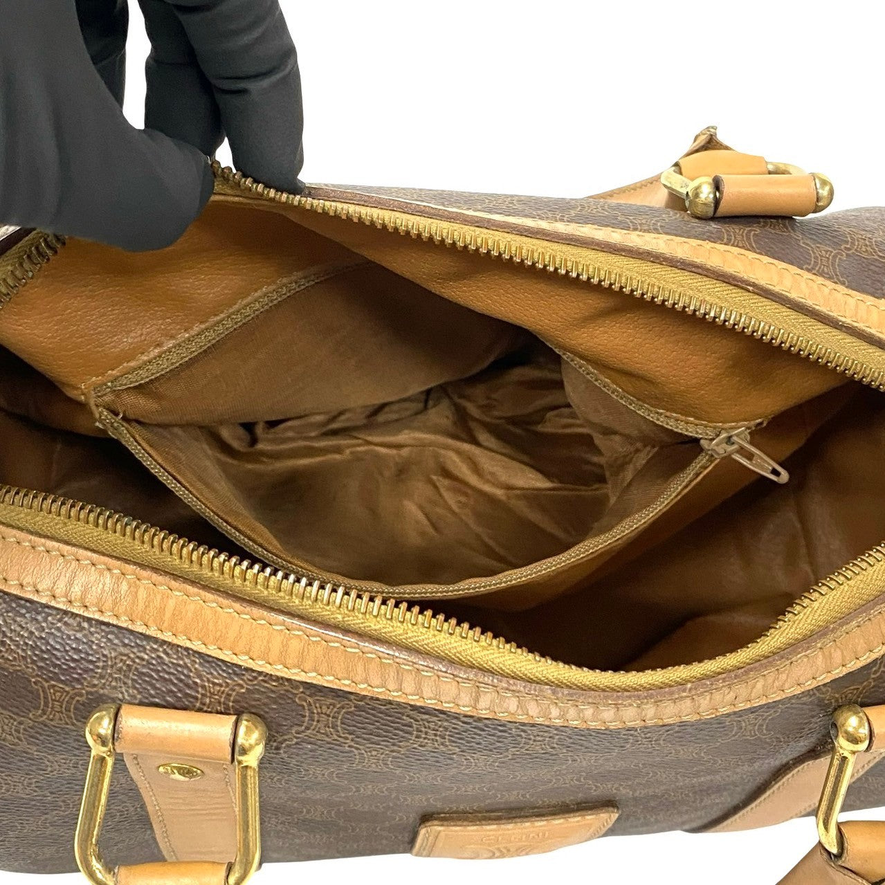 CELINE Shoulder Bag Leather, PVC Brown Macadam Blason Triomphe Pattern Women Used Authentic