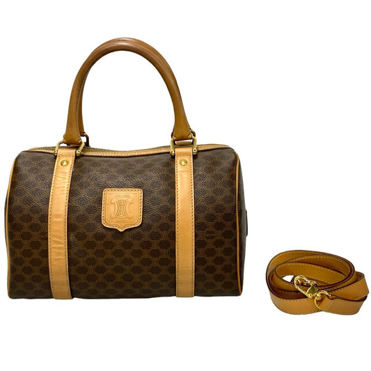 CELINE Shoulder Bag Leather, PVC Brown Macadam Blason Triomphe Pattern Women Used Authentic