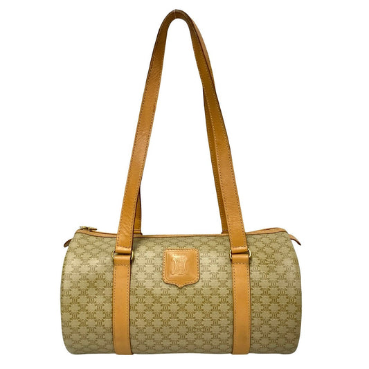 CELINE Handbag Leather, PVC beige Macadam Blason Pattern Women Used Authentic