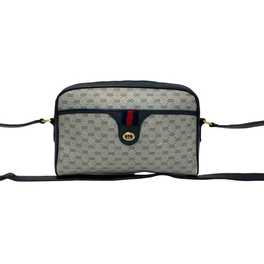 GUCCI Shoulder Bag Leather, PVC Navy Micro GG Sherry line Women Used Authentic