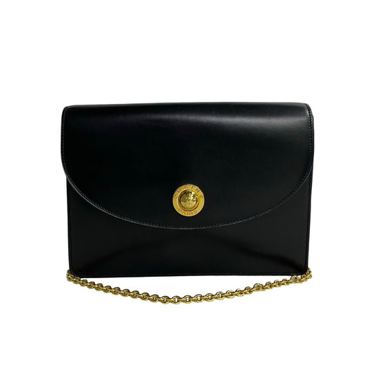 CELINE Shoulder Bag leather black Star Ball logo Metal Women Used Authentic