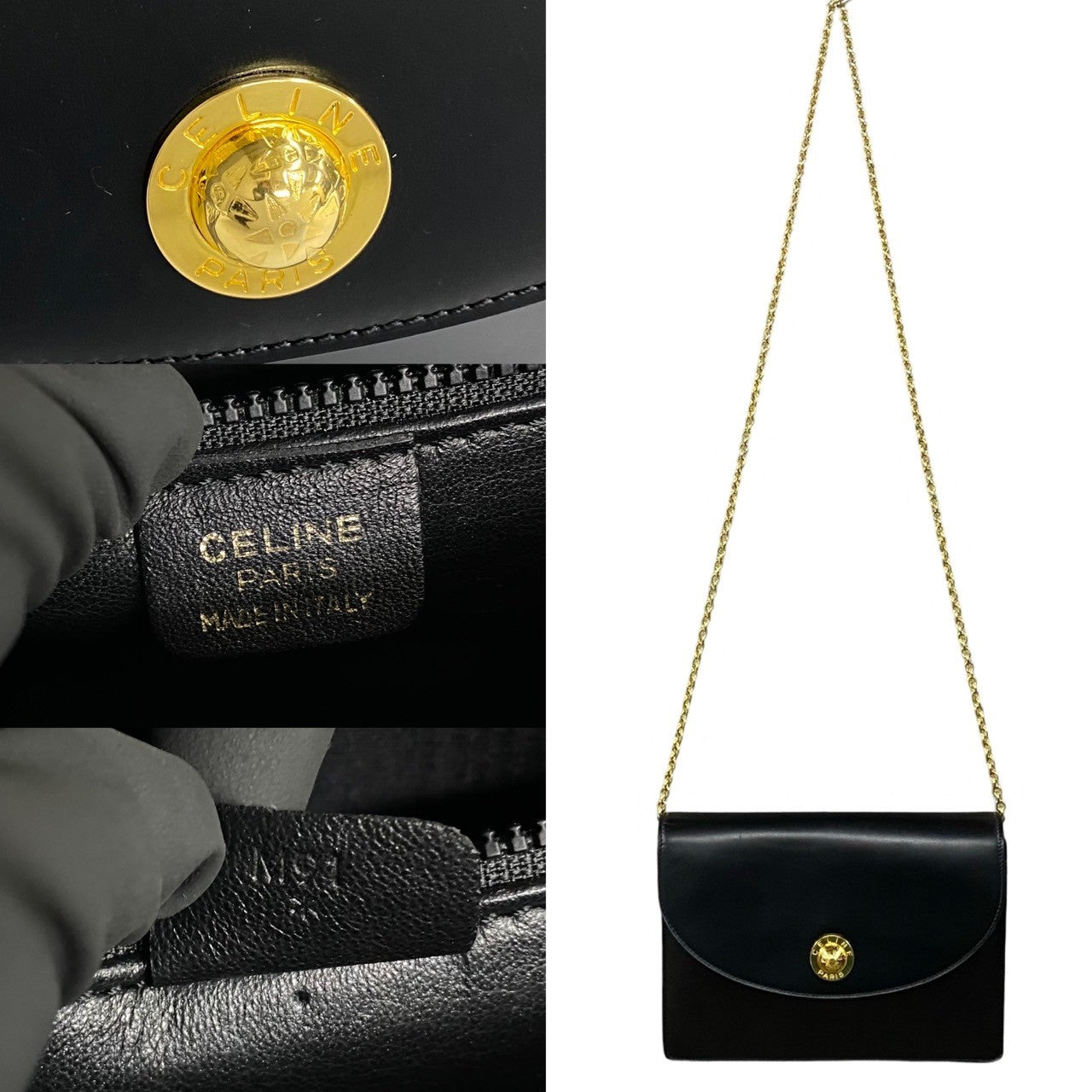CELINE Shoulder Bag leather black Star Ball logo Metal Women Used Authentic