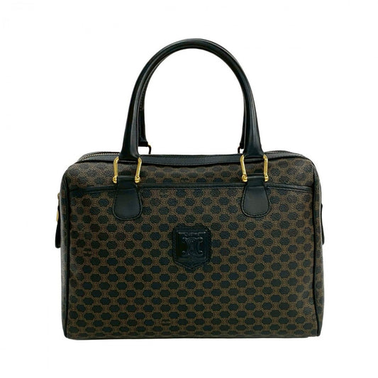 CELINE Handbag Leather, PVC black Macadam Blason Triomphe Pattern Women Used Authentic