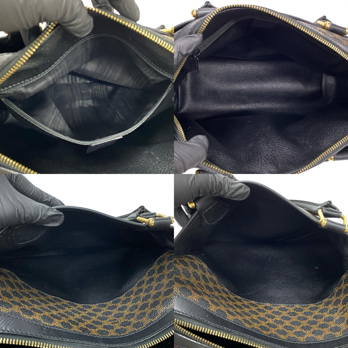 CELINE Handbag Leather, PVC black Macadam Blason Triomphe Pattern Women Used Authentic