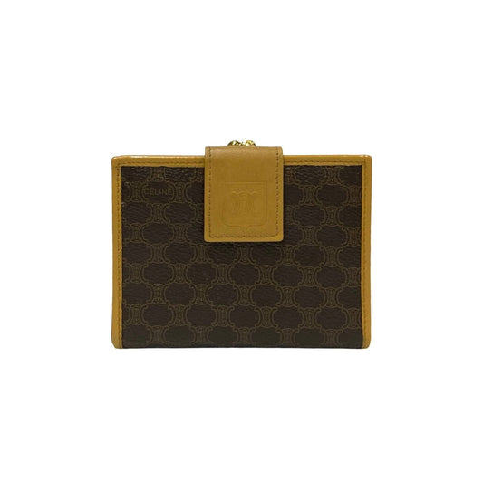 CELINE Bifold Wallet Leather, PVC Brown Macadam BlazonPattern Women(Unisex) Used Authentic