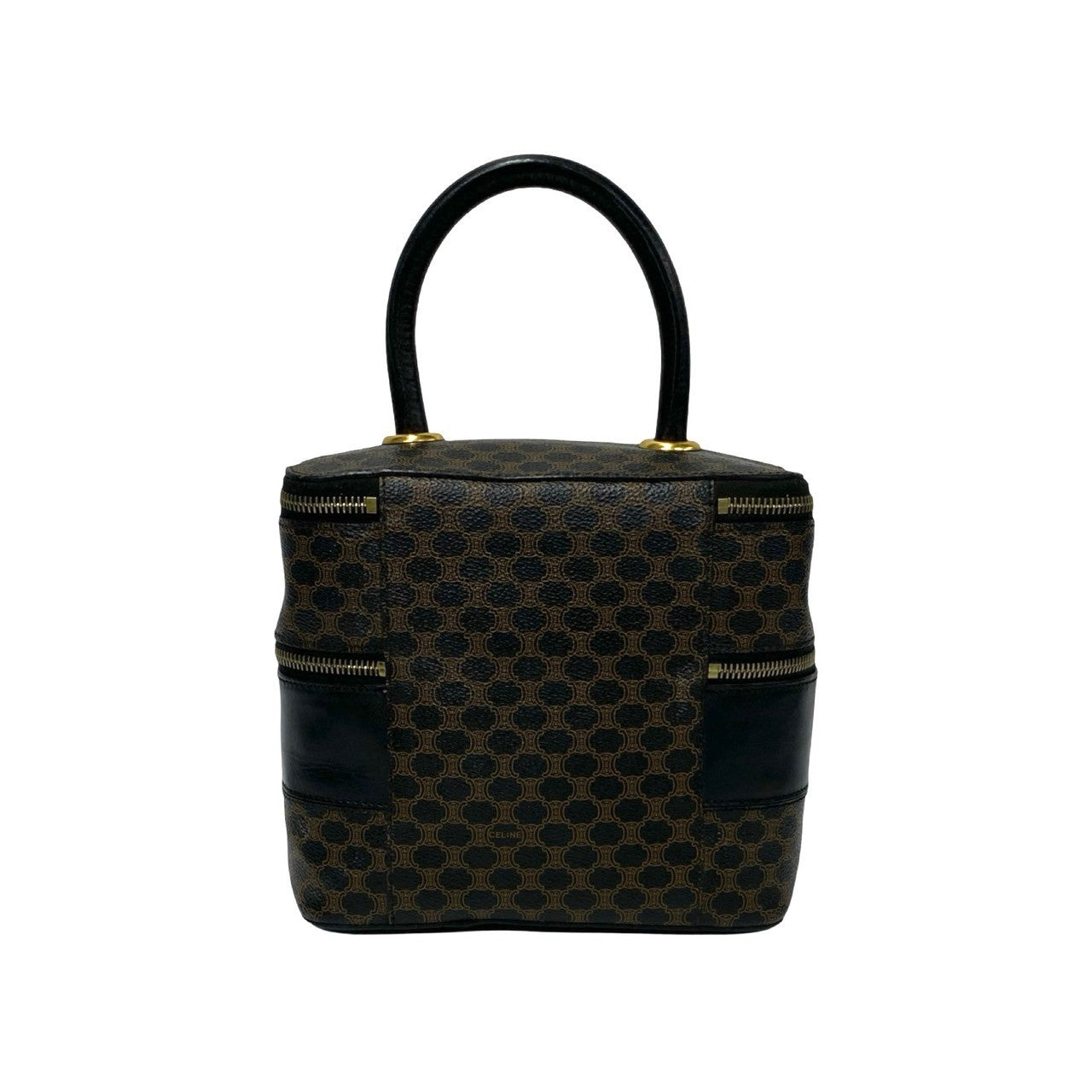 CELINE Handbag Leather, PVC black Macadam Blason Triomphe Pattern Women Used Authentic