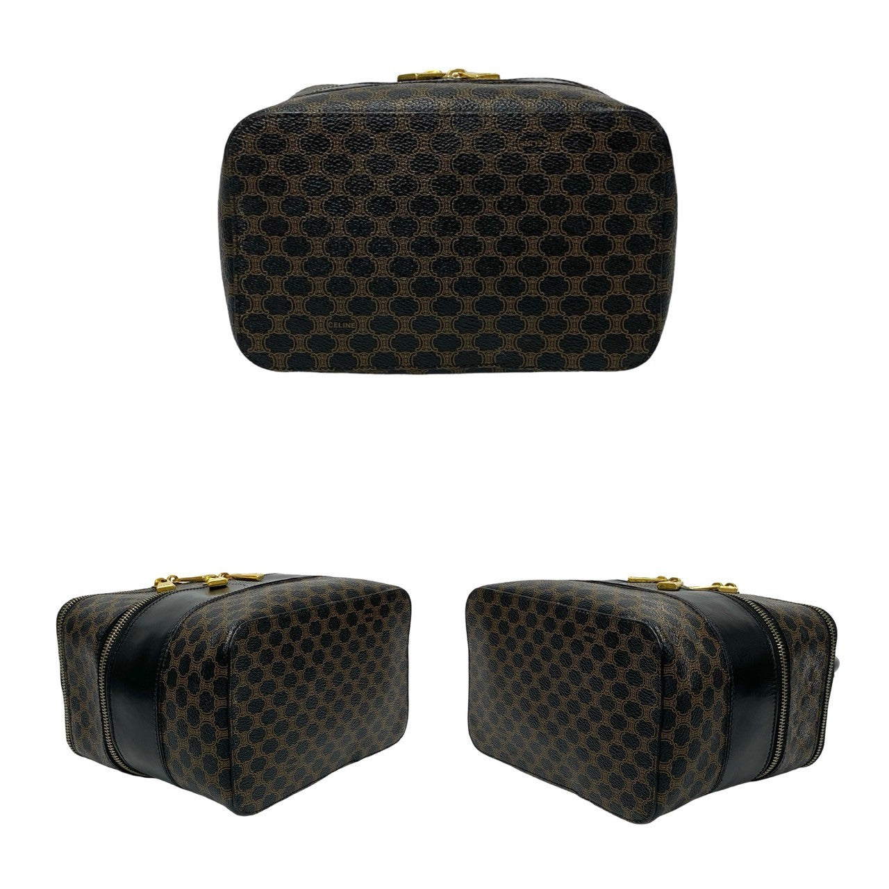 CELINE Handbag Leather, PVC black Macadam Blason Triomphe Pattern Women Used Authentic