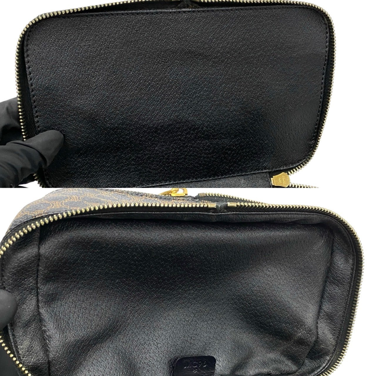 CELINE Handbag Leather, PVC black Macadam Blason Triomphe Pattern Women Used Authentic