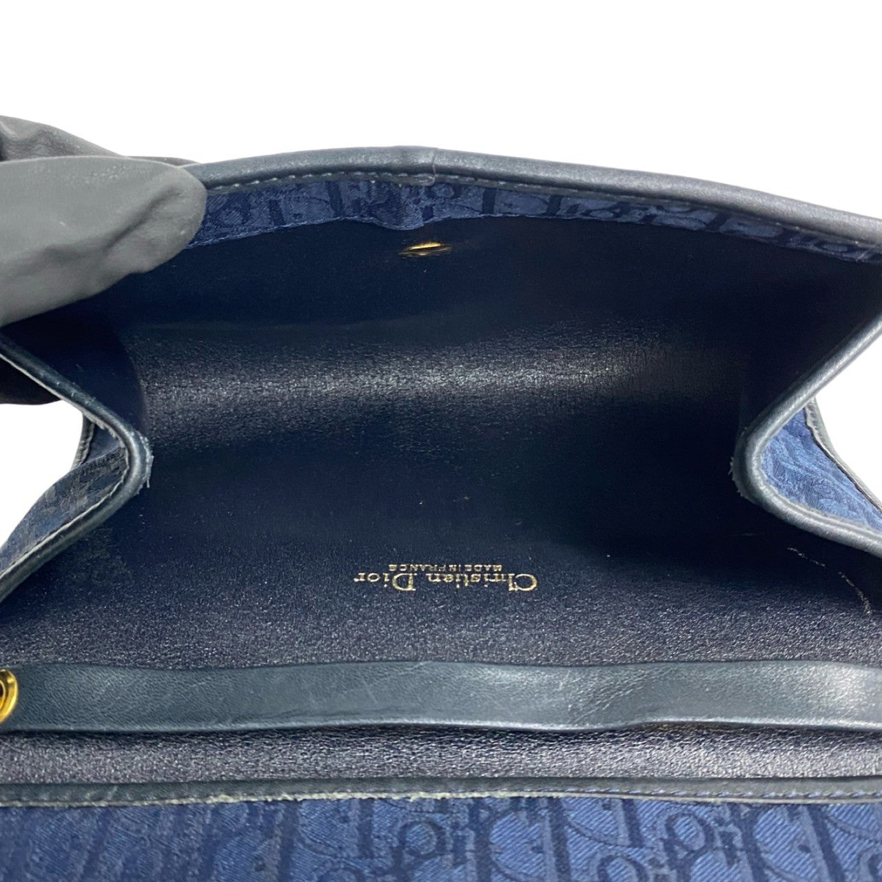 Dior Shoulder Bag Canvas, Leather Navy Trotter Pattern Women Used Authentic