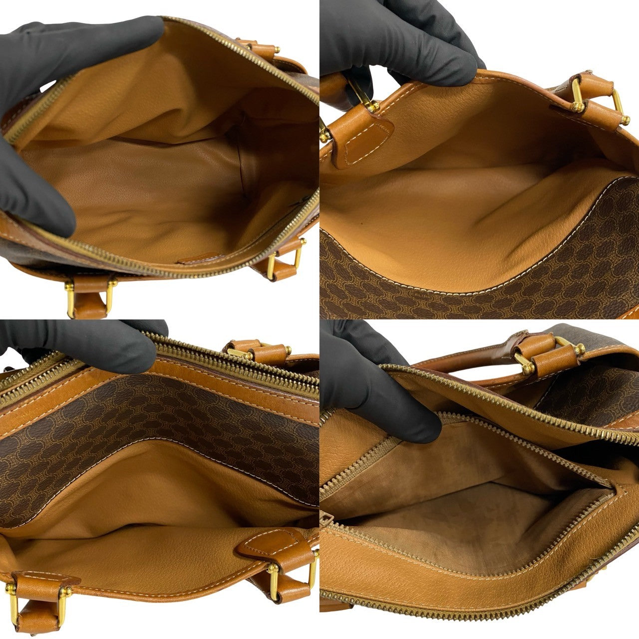 CELINE Boston Duffel bag Leather, PVC Brown Macadam Blazon Pattern Triomphe logo Women(Unisex) Used Authentic