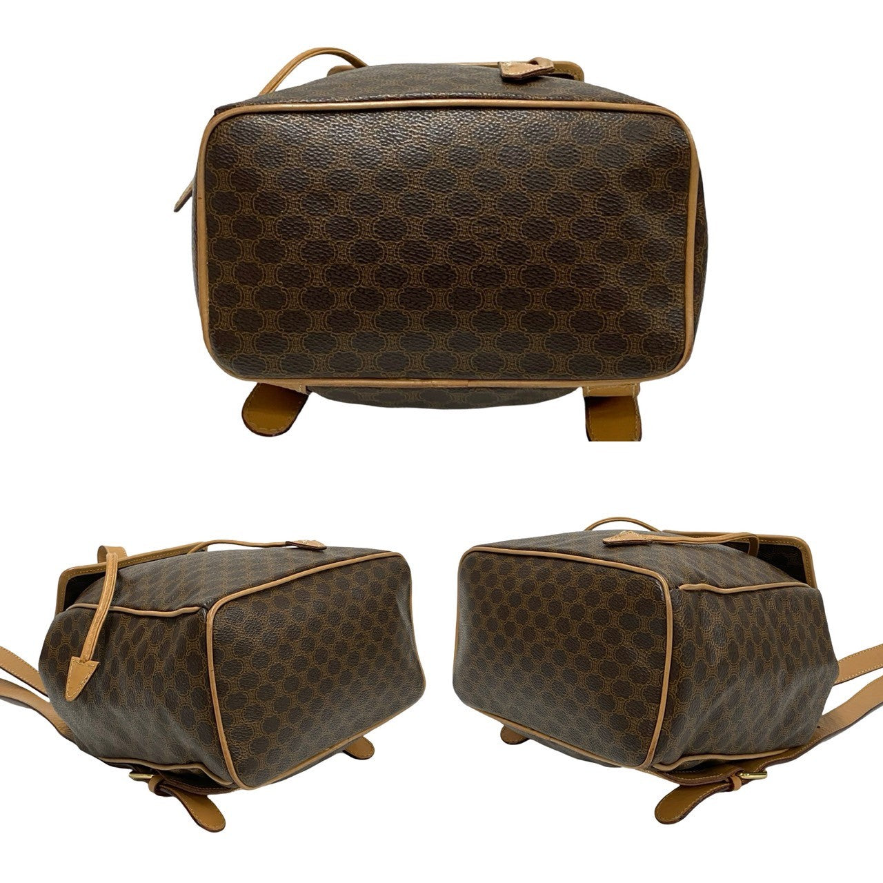 CELINE Backpack Leather, PVC Brown Macadam Blason Triomphe Pattern logo ring Metal Women Used Authentic