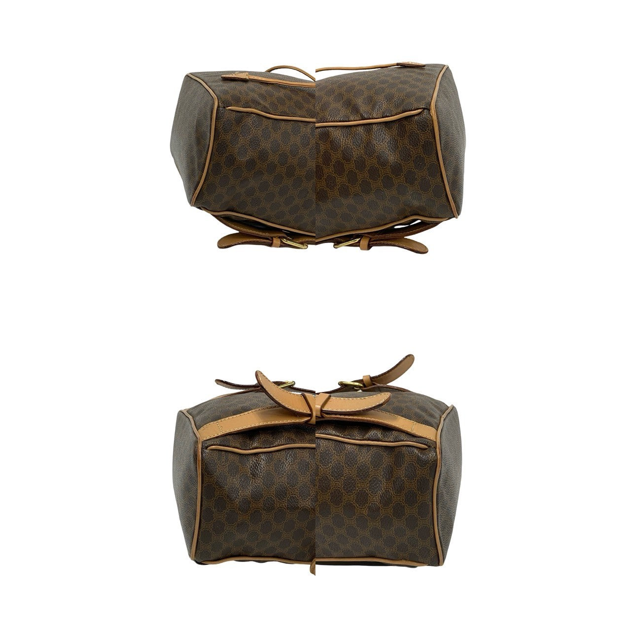 CELINE Backpack Leather, PVC Brown Macadam Blason Triomphe Pattern logo ring Metal Women Used Authentic