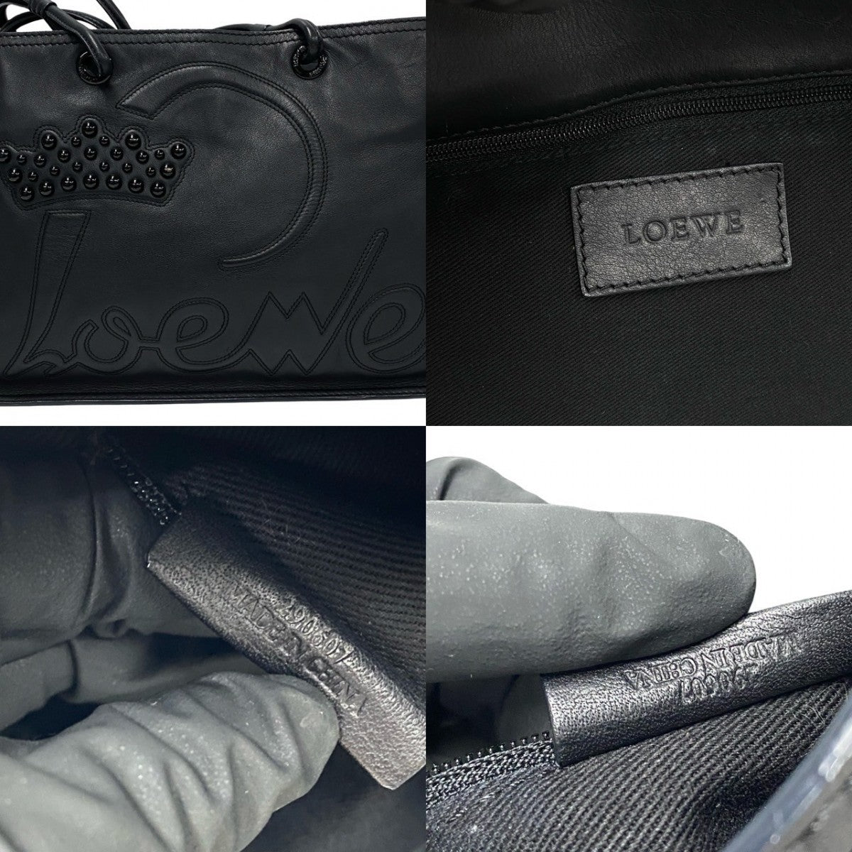 LOEWE Tote Bag leather black logo Shopper tote Women Used Authentic